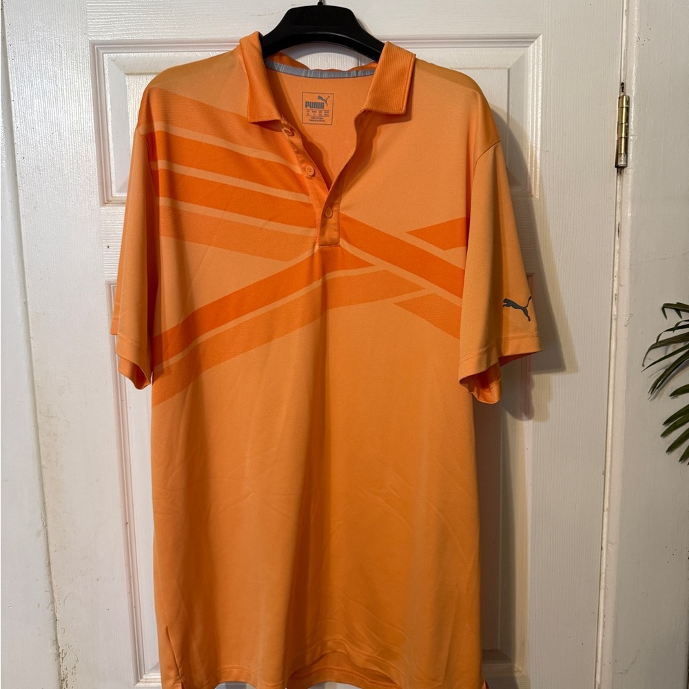 Puma Orange Polo Shirt with Geometric Design